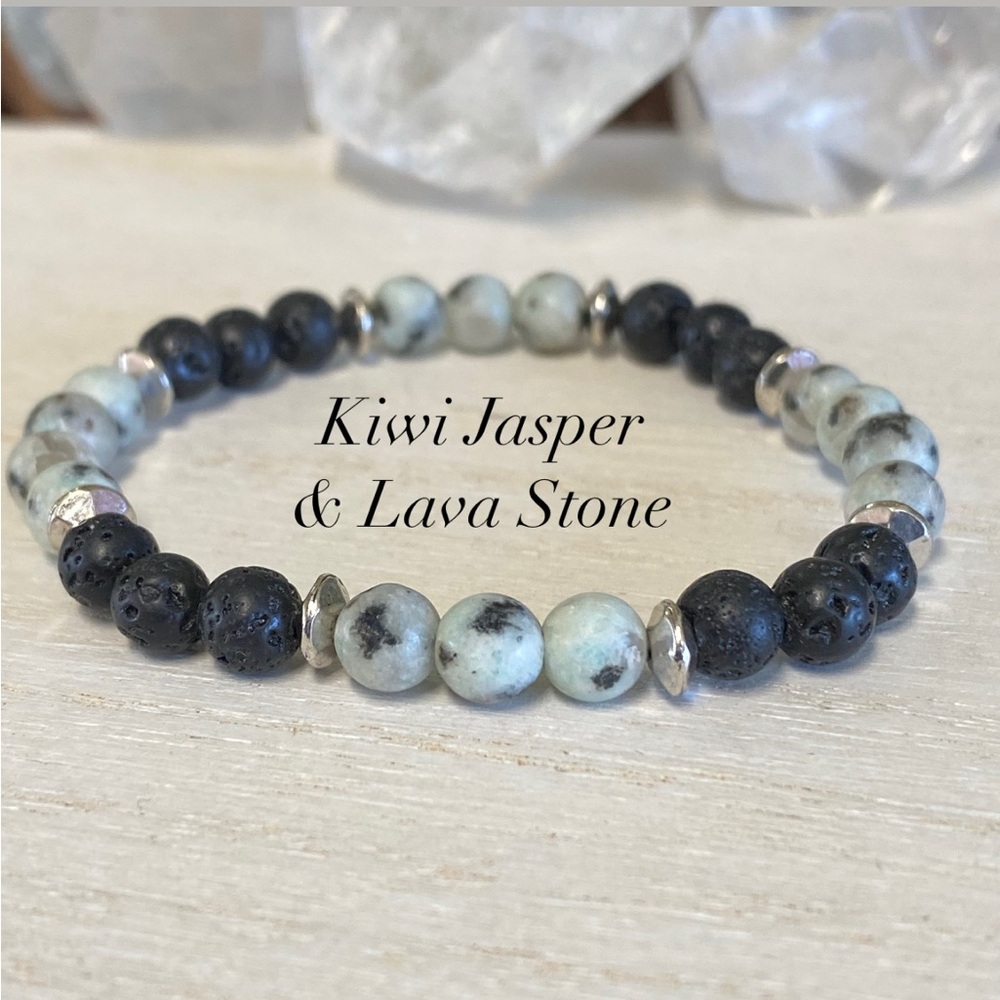 2/$25 - Kiwi Jasper & Lava Stone Essential Oil Diffuser Bracelet - 6mm